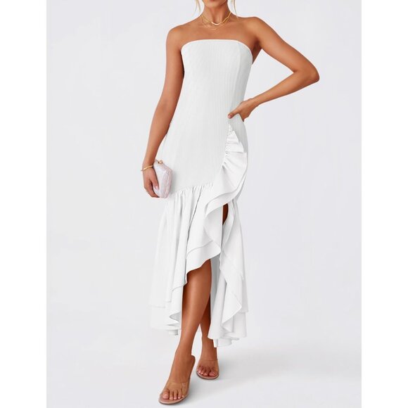 Women's Strapless Bodycon Maxi Dress Sexy High Split Mermaid Formal Wear - Picture 8 of 8